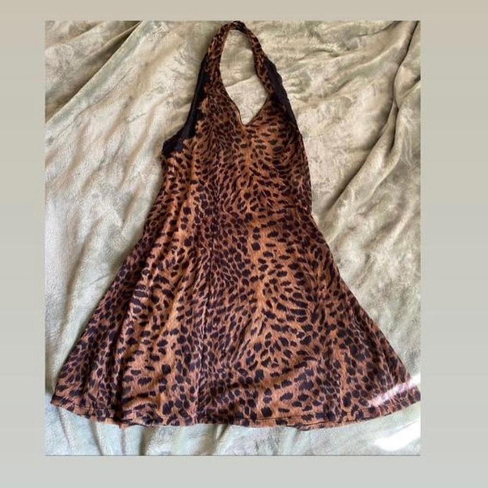 Vintage mini halter cheetah print slip